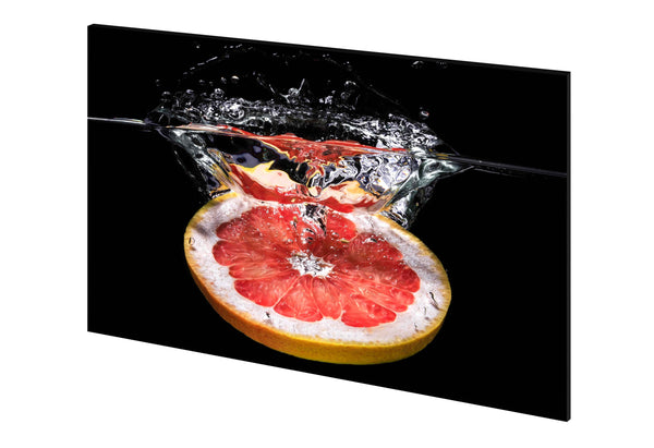 sticla decorativa pentru bucatarie securizata, imprimata cu model grapefruit pe fundal negru